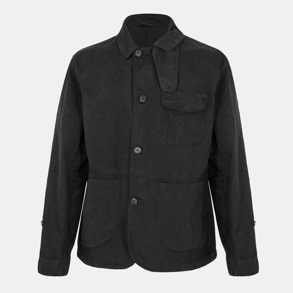 Massimo Osti Studio Men's Military Inspired Structured Overshirt in Black 999 – Clothing