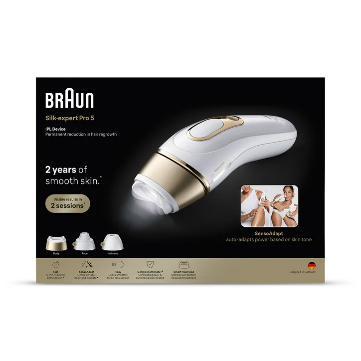BRAUN IPL Silk·expert Pro 5, At Home Hair Removal, 3 Attachment Heads, PL5351