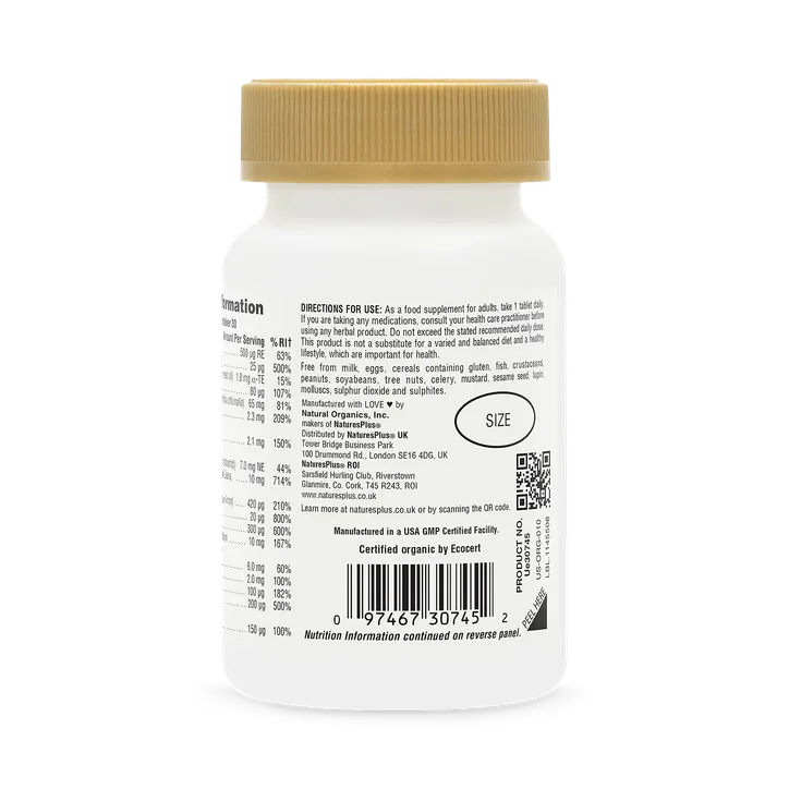 NaturesPlus Source of Life® Garden Organic Men's Once Daily Multi 30 Vegan Tablets, additional product view 3