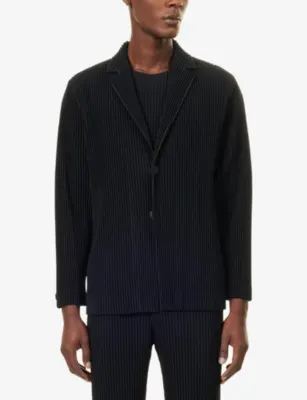 HOMME PLISSE ISSEY MIYAKE Basics Single-Breasted Knitted Blazer in 15-black, additional product view 3