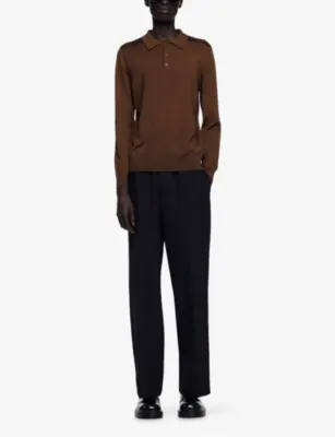 SANDRO Ribbed Long-Sleeve Stretch-Knit Polo detail 2