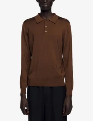 SANDRO Ribbed Long-Sleeve Stretch-Knit Polo detail 3