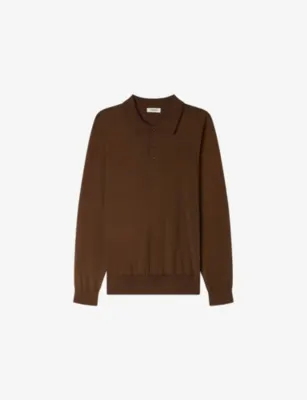 SANDRO Ribbed Long-Sleeve Stretch-Knit Polo