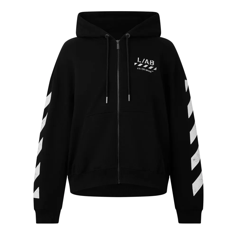 L AB Off White Men's Diag Cotton Long-Sleeve Oversized-Fit Zip Hoodie