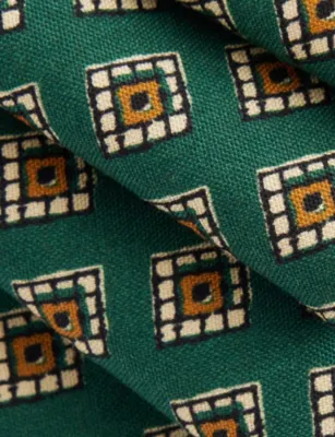 DRAKES Tile Medal Habotai Silk Tie in GREEN, additional product view 2