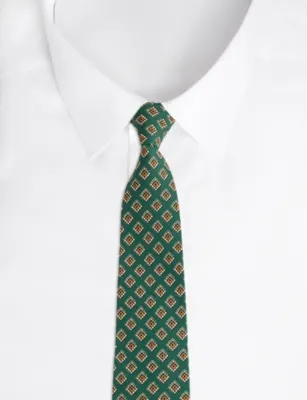 DRAKES Tile Medal Habotai Silk Tie in GREEN, additional product view 3