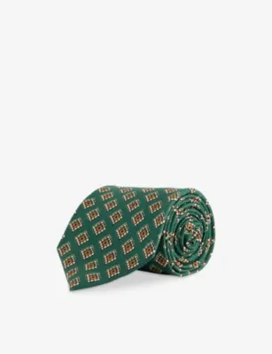 DRAKES Tile Medal Habotai Silk Tie in GREEN – Mens | Ties | Knitted Ties