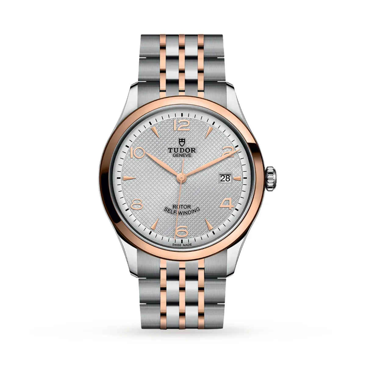 Tudor 1926 39mm Mens Watch Steel Case Rose Gold Bezel Silver Dial