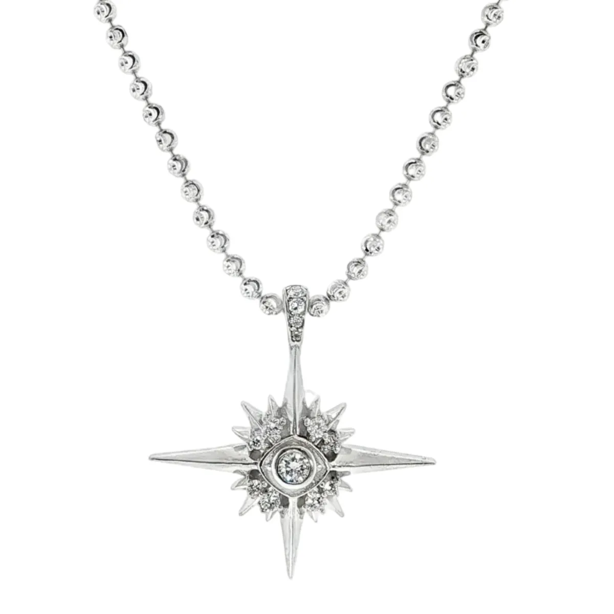 MARYAM - For Him SILVER Mini UFO Diamond Pendant & Moon Cut Chain Set 71414 in 18 Inches – Pendant Set