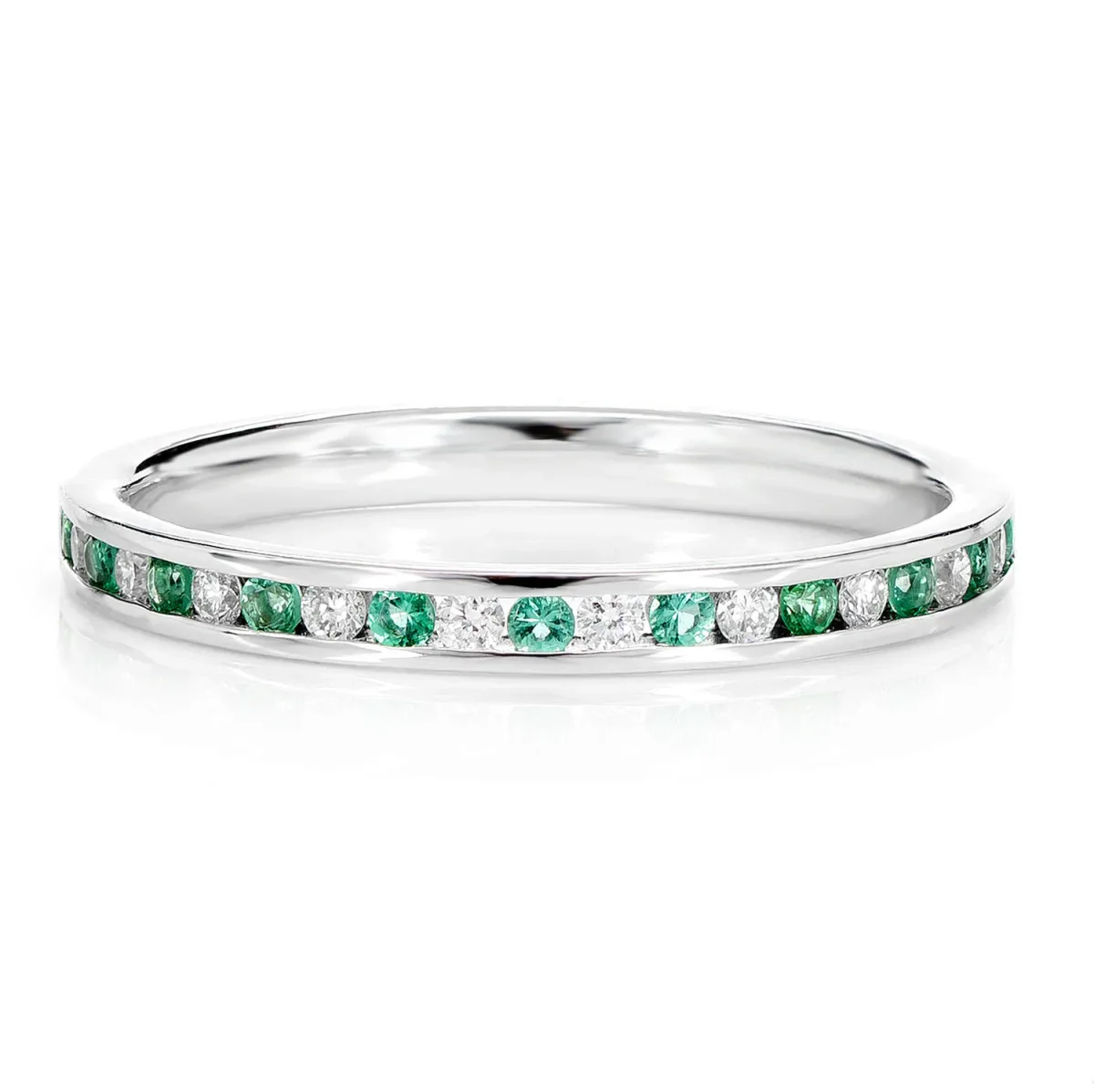 For Him Emerald and Diamond Channel Set Band Ring in White Gold / Natural Diamond – Ring