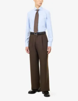 FINAMORE Napoli Striped Long-Sleeve Cotton Shirt - 15.75 in Blu Stripe, additional product view 2