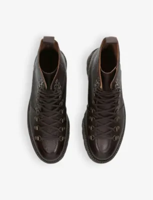 GRENSON Brady lace-up flat leather ankle boots - EUR 46 / 12 UK MEN in Dark Brown, additional product view 2