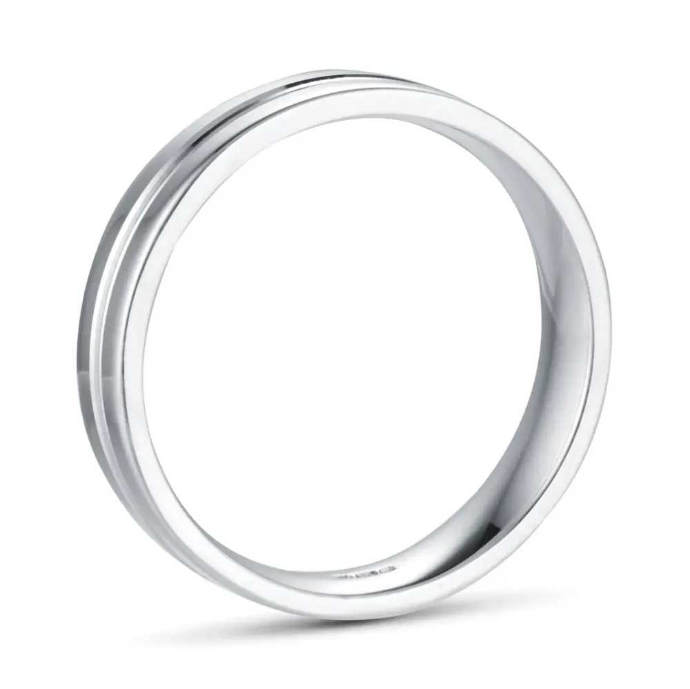 For Him 5mm Flat Court Heavy Grooved Polished Finish Wedding Ring In 9 Carat White Gold detail 3