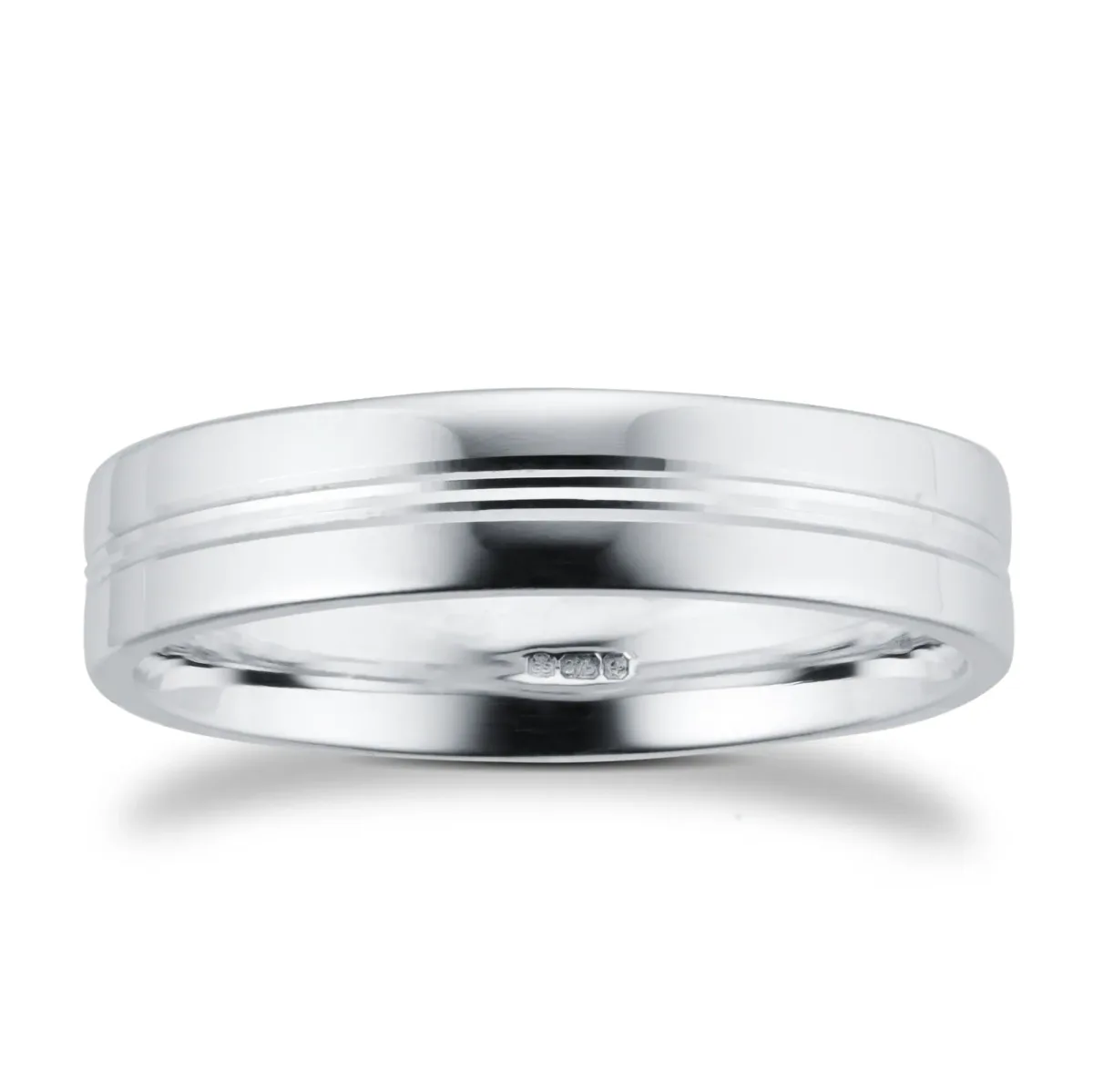 For Him 5mm Flat Court Heavy Grooved Polished Finish Wedding Ring In 9 Carat White Gold