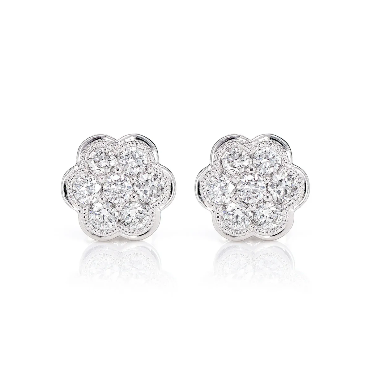 For Him Milgrain Flower Cluster Diamond Stud Earrings in White Gold / VS / Lab Grown Diamond – Earring