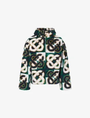 CASABLANCA Monogram-Print Hooded Wool-Blend Fleece Jacket