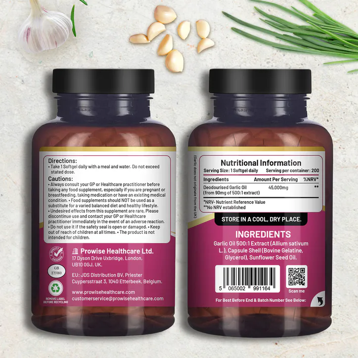 Prowise Healthcare Premium Odourless Garlic Capsules – High Strength 45,000mg – 200 Softgels detail 2