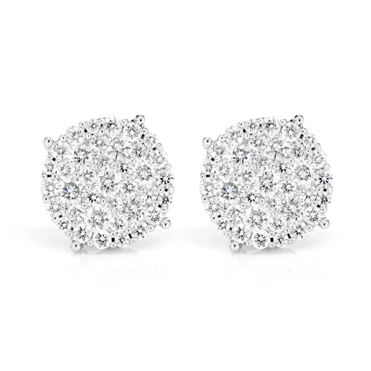 For Him Disc Cluster Diamond Studs in 1 / White Gold / Natural Diamond – Earring