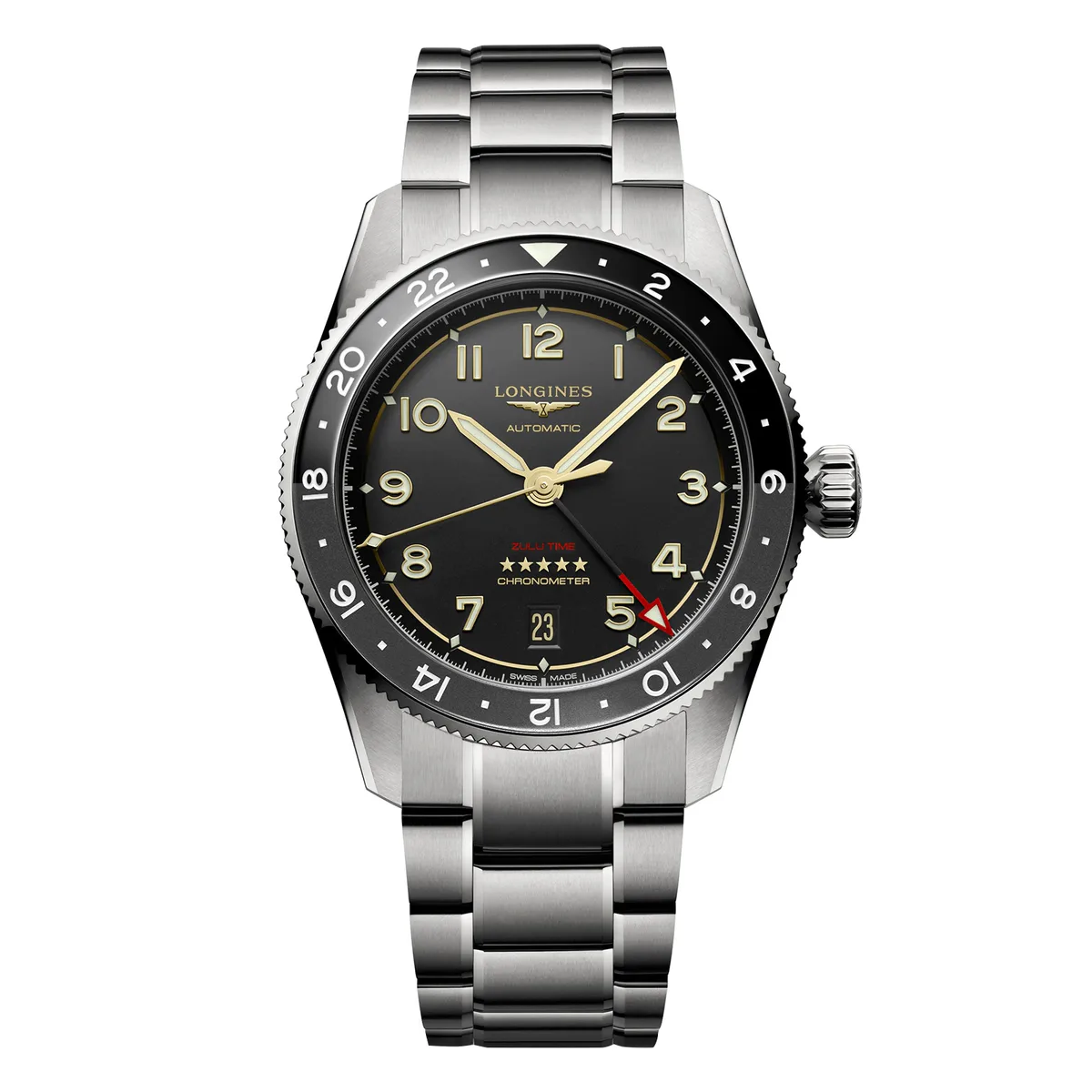 Longines Spirit Zulu Time 39mm Mens Watch Black