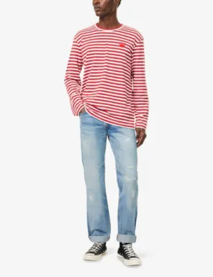 COMME DES GARCONS PLAY Stripe-pattern brand-embroidered cotton-jersey T-shirt detail 2