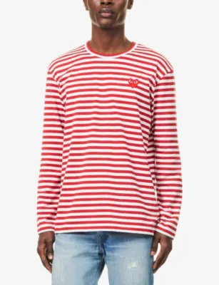 COMME DES GARCONS PLAY Stripe-pattern brand-embroidered cotton-jersey T-shirt detail 3