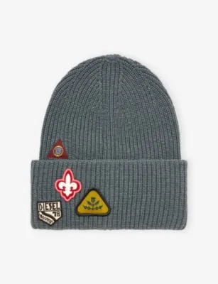 DIESEL Logo-Patches Ribbed Wool Beanie
