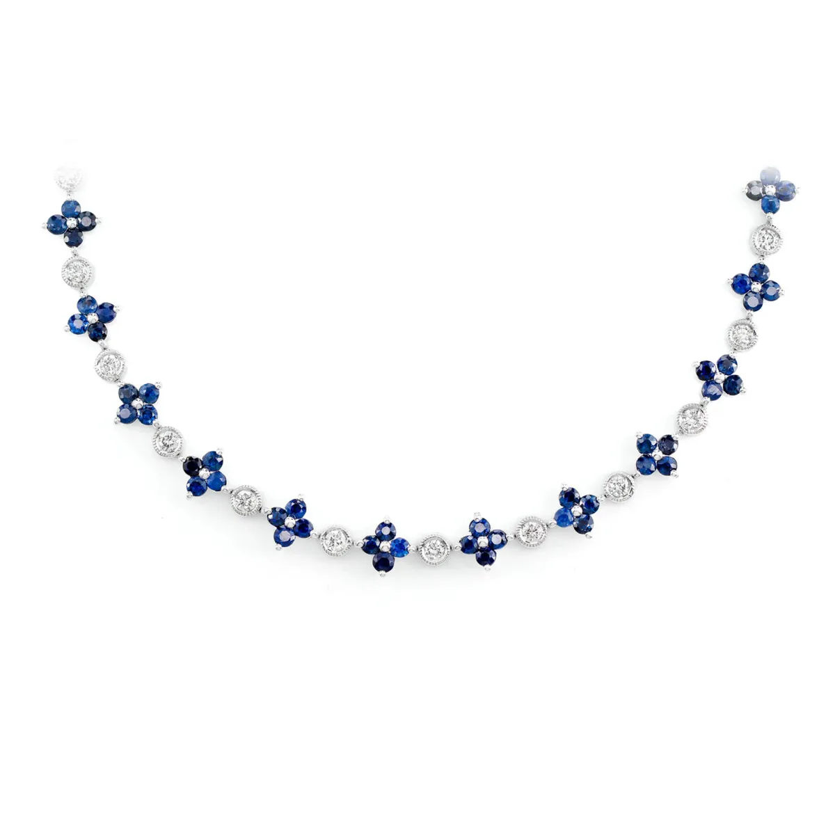 For Him Sapphire Flower and Diamond Bezel Necklace