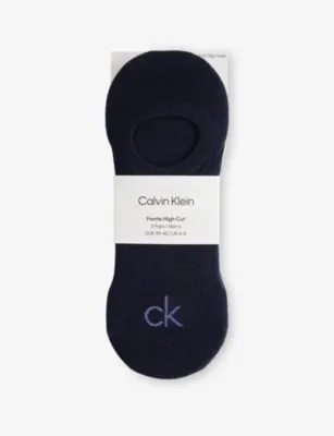 CALVIN KLEIN Footie High Stretch Cotton-Blend Socks Pack of Three - 9-11
