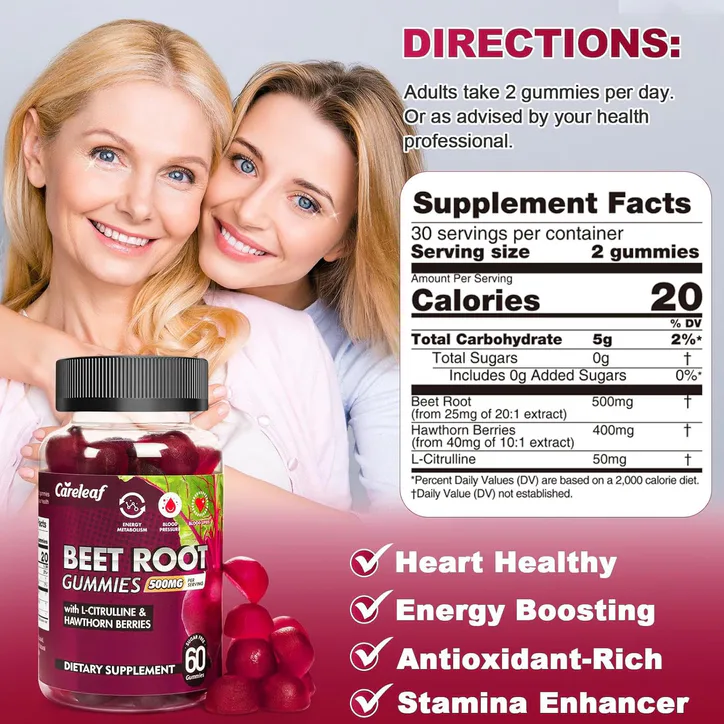 careleaf Sugar-Free Beetroot Gummies Peach Flavour 60 Gummies detail 2