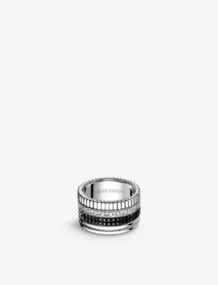 BOUCHERON Quatre 18ct white-gold with 0.49ct pavé-set round diamond and PVD ring - 55mm