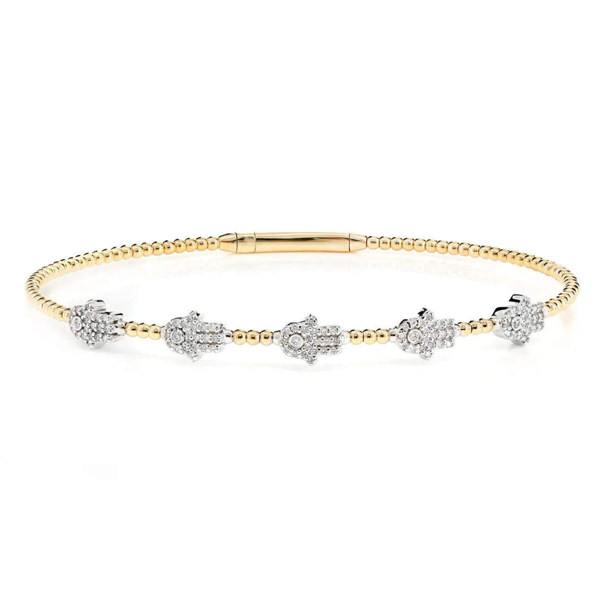 For Him Beaded Hamsa Diamond Flex Bangle Bracelet in Rose Gold / Extra Large / Lab Grown Diamond – Bracelet