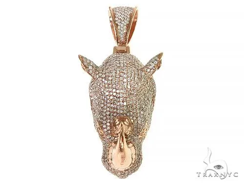 RINA - For Him FACTORY 14K Gold Diamond Rhino Pendant 66351 in Rose Gold – Pendant