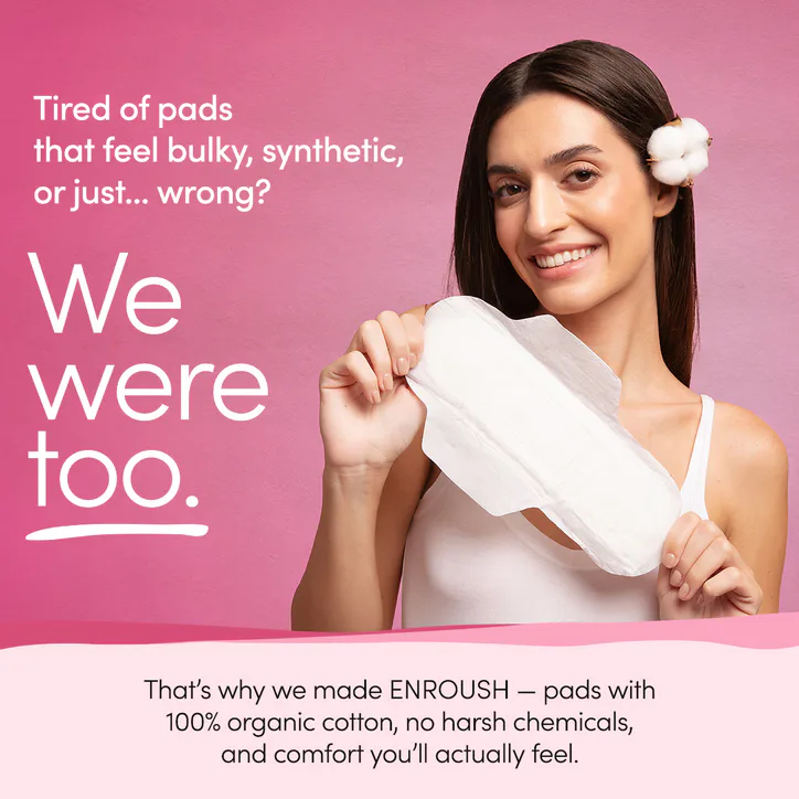 ENROUSH 100% Organic Cotton Topsheet Pads with Wings – 8 Pads – Night Absorbency detail 3