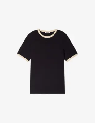 SANDRO Branded Contrast-Trim Cotton-Jersey T-Shirt - SKY BLUE