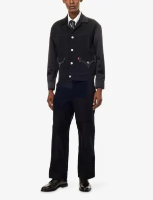 JUNYA WATANABE Patchwork Cotton Trousers in NAVY MIX, additional product view 2