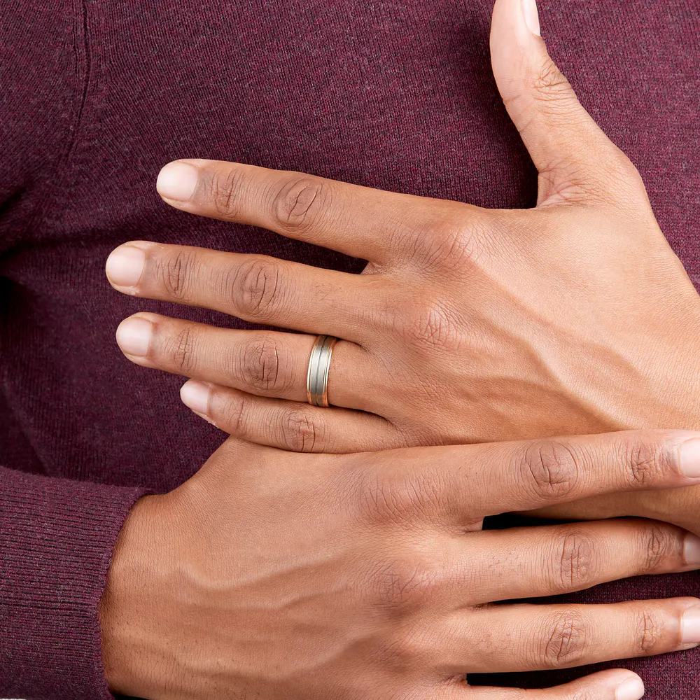 For Him 9ct Rose Gold & Palladium Wedding Ring detail 2