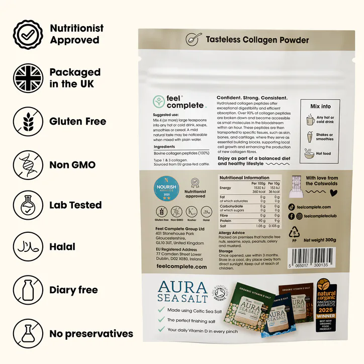 Feel Complete Protein Collagen Powder - Unflavoured Bovine Peptides 10,000mgs - 2 Month Supply 600g detail 2