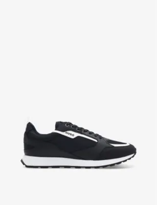 HUGO Logo-embossed leather and mesh low-top trainers - EUR 46 / 12 UK MEN in DARK BLUE – Mens | Trainers | Lace up trainers