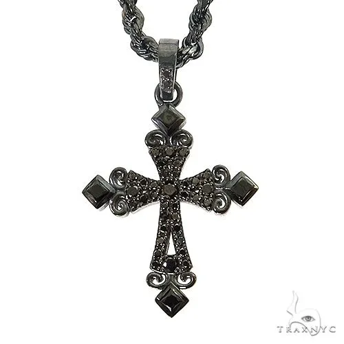 RINA - For Him CUSTOM Gothic Style Black Diamond Cross Pendant Set 68713 in Rose Gold / 18 Inches – Pendant Set