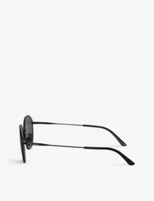GIORGIO ARMANI AR6150 branded round-frame metal sunglasses in BLACK, additional product view 3
