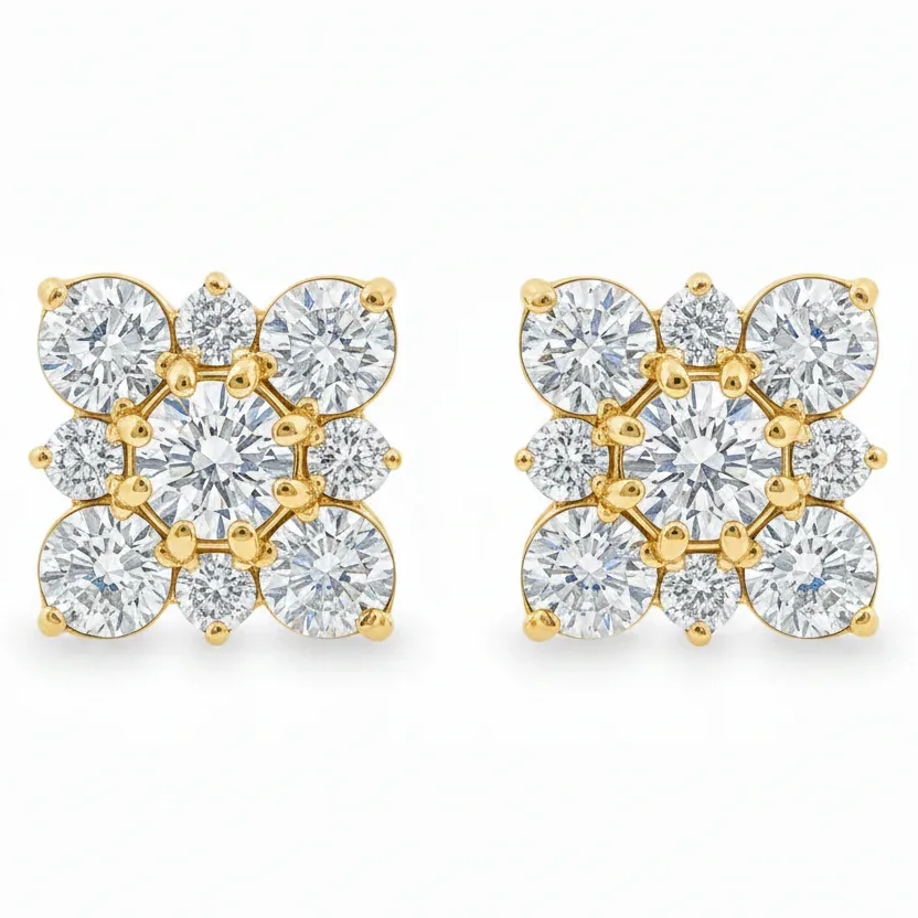 MARYAM - CORE Diamond Cluster Square Studs 70739 in Yellow Gold – Earrings