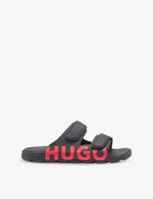 HUGO Logo-Print Double-Strap Slip-On Rubber Sandals - EUR 44 / 10 UK MEN