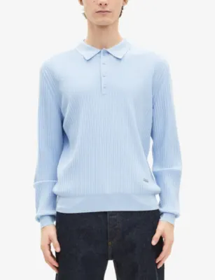 THE KOOPLES Ribbed Logo-Plaque Stretch-Wool Blend Polo detail 3