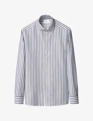 ETON Bengal-Stripe Slim-Fit Cotton Oxford Shirt - 13.75 in NAVY BLUE – Mens | Shirts | Casual Shirts | Long-sleeved