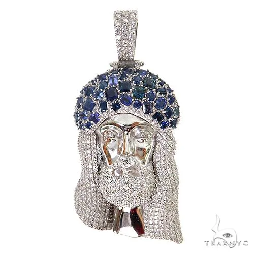 RINA - For Him CUSTOM Living Water Jesus Sapphire Crown Diamond Pendant 67492