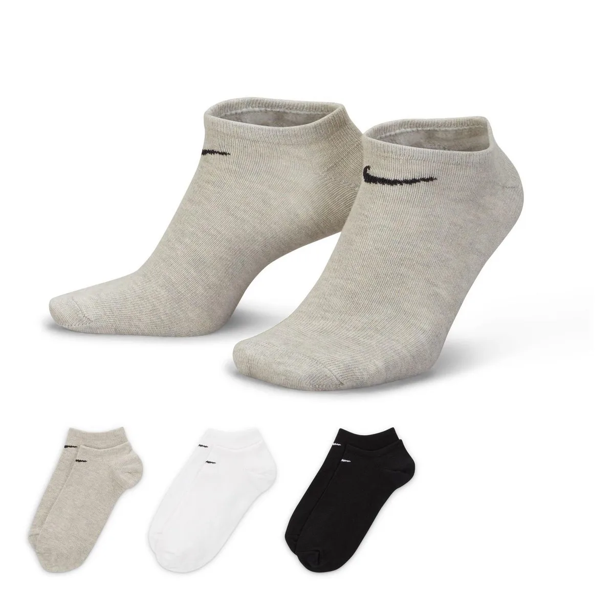 For Him Nike 3 Pack No Show Socks Mens in Blk/Gry/Wht – Accessories
