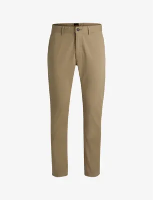 BOSS Casual slim-fit straight-leg stretch-cotton trousers - LIGHT/PASTEL BROWN - 38/36 detail 2