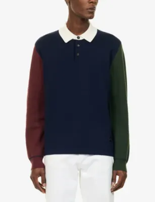 PS BY PAUL SMITH Colour-Block Cotton-Blend Rugby Top in Very Dark Navy, additional product view 3