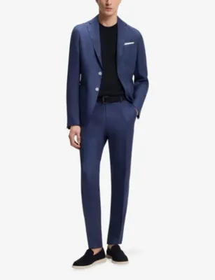 BOSS Short-Sleeve Crewneck Virgin-Wool Jumper in Dark Blue, additional product view 2