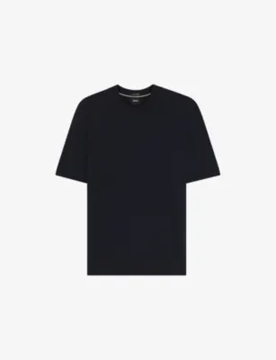 BOSS Short-Sleeve Crewneck Virgin-Wool Jumper in Dark Blue – Mens | Knitwear | Jumpers